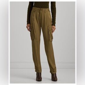 LAUREN RALPH LAUREN Sz 14 Cargo Style Slinky Fabric Olive Green Pockets Trousers